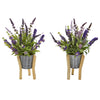 Nearly Natural 8934-S2 16" Artificial Green & Purple Lavender Plant in Tin Planter with Legs, Set of 2