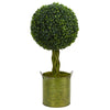 Nearly Natural 5887 2' Artificial Green Boxwood Ball Topiary Tree in Green Tin, UV Resistant (Indoor/Outdoor)