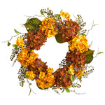 Nearly Natural W1240 24`` Fall Hydrangea Artificial Autumn Wreath