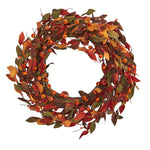Nearly Natural 20`` Harvest Leaf and Mini Pumpkin Artificial Wreath