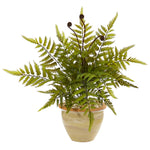 Nearly Natural 8816 18" Artificial Green Fern Plant in Ceramic Planter