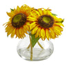 Nearly Natural 1796 Sunflower Artificial Arrangement in Glass Vase
