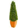 Nearly Natural 9404 57" Artificial Green Eucalyptus Topiary Tree in Orange Planter (Indoor/Outdoor)