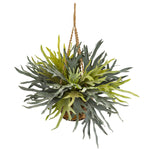 Nearly Natural 6420 30" Artificial Green Staghorn Plant in Hanging Basket 