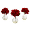 Nearly Natural 4895-S3 12" Artificial Red Hydrangea with Glass Vase, Set of 3