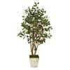 Nearly Natural T1102 53" Artificial Green Ficus Tree in Country White Planter