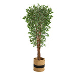 Nearly Natural T2973 70`` Variegated Ficus Artificial Tree in Natural Cotton Planters