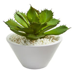 Nearly Natural 8495 11" Artificial Green Large Succulent Plant in White Bowl