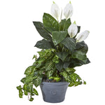 Nearly Natural 8805 39" Artificial Green Spathifyllum & Nepthytis Plant in Gray Planter