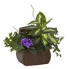 Nearly Natural African Violet & Mix Greens Artificial Plant in Decorative Chest