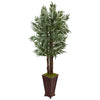 Nearly Natural 5990 5' Artificial Green Parlor Palm Tree in Wooden Decorated Planter