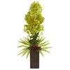 Nearly Natural A1285 34" Artificial Green Hydrangea & Succulent Arrangement in Weathered Brown Vase