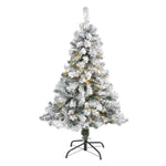 Nearly Natural 4` Flocked Rock Springs Spruce Artificial Christmas Tree with 100 Clear LED Lights