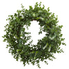 Nearly Natural 4541 18" Artificial Green Eucalyptus Double Ring Wreath with Twig Base