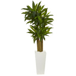 Nearly Natural 6391 5' Artificial Green Cornstalk Dracaena Plant in White Tower Planter