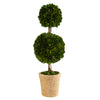 Nearly Natural T1001 2.5' Artificial Green Preserved Boxwood Double Ball Topiary Tree in Decorative Planter