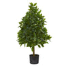 Nearly Natural 9455 3' Artificial Green Sweet Bay Cone Topiary Tree in Black Pot