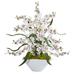 Nearly Natural Dancing Lady Orchid Artificial Arrangement in White Vase