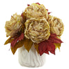 Nearly Natural Peony Artificial Arrangement in Marble Finished Vase