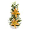 Nearly Natural Lily and Boxwood Artificial Arrangement in White Planter
