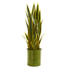 Nearly Natural 9187 3' Artificial Green Sansevieria Plant in Green Metal Planter