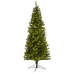 Nearly Natural 6.5` Green Valley Pine Artificial Christmas Tree with 300 Warm White LED Lights and 579 Bendable Branches