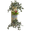 Nearly Natural 8355 39" Artificial Green Bromeliad & Wandering Jew Plant in Three-Tiered Wall Decor Planter