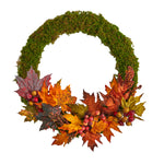 Nearly Natural W1048 20`` Fall Maple Leaf and Berries Artificial Autumn Wreath