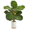 Nearly Natural 21`` Fiddle Leaf Artificial Tree in White Ceramic Planter