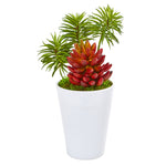 Nearly Natural 8439 12" Artificial Green & Red Mixed Succulents Plant in White Vase