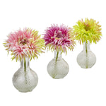 Nearly Natural 4575-S3 10.5" Artificial Daisy with Glass Vase, Multicolor, Set of 3