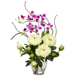 Nearly Natural Peony & Orchid Silk Flower Arrangement