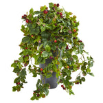 Nearly Natural 8727 29" Artificial Green Raspberry Plant in Gray Planter