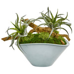 Nearly Natural 8422 11" Artificial Green Air Plant Succulent in Green Vase