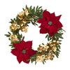 Nearly Natural 4409 21" Artificial Olive, Poinsettia & Gold Eucalyptus Wreath, Multicolor