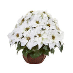 Nearly Natural A1044 22" Artificial White & Green Poinsettia Arrangement in Decorative Planter