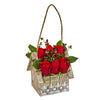 Nearly Natural 1745 Elegant Rose Artificial Arrangement in Birdhouse Hanging Planter