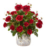 Nearly Natural 21`` Garden Rose Artificial Plant in Decorative Vase