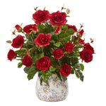 Nearly Natural 21`` Garden Rose Artificial Plant in Decorative Vase
