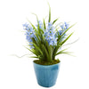 Nearly Natural 8269 18" Artificial Green & Blue Hyacinth Plant in Blue Vase