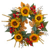 Nearly Natural 4275 27" Artificial Green & Yellow Sunflower Berry Wreath