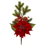 Nearly Natural 2241-S6 17" Artificial Green & Red Poinsettia, Berry & Pine Flower Bundle, Set of 6