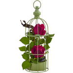 Nearly Natural 1484 14.5" Artificial Green & Red Roses Arrangement in Bird Cage