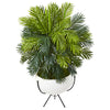 Nearly Natural P1146 45" Artificial Green Areca Palm Plant in White Planter with Metal Stand