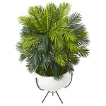 Nearly Natural P1146 45" Artificial Green Areca Palm Plant in White Planter with Metal Stand