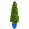 Nearly Natural 9402 52" Artificial Green Eucalyptus Topiary Tree in Blue Planter (Indoor/Outdoor)