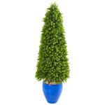 Nearly Natural 9402 52" Artificial Green Eucalyptus Topiary Tree in Blue Planter (Indoor/Outdoor)