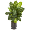 Nearly Natural 9503 4' Artificial Green Real Touch Dieffenbachia Plant in Ribbed Metal Planter 