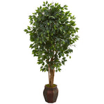 Nearly Natural 5665 6' Artificial Green Ficus Tree in Decorative Planter