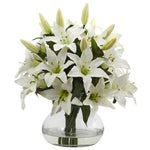 Nearly Natural 1432 16" Artificial White Large Lily Arrangement with Glass Vase